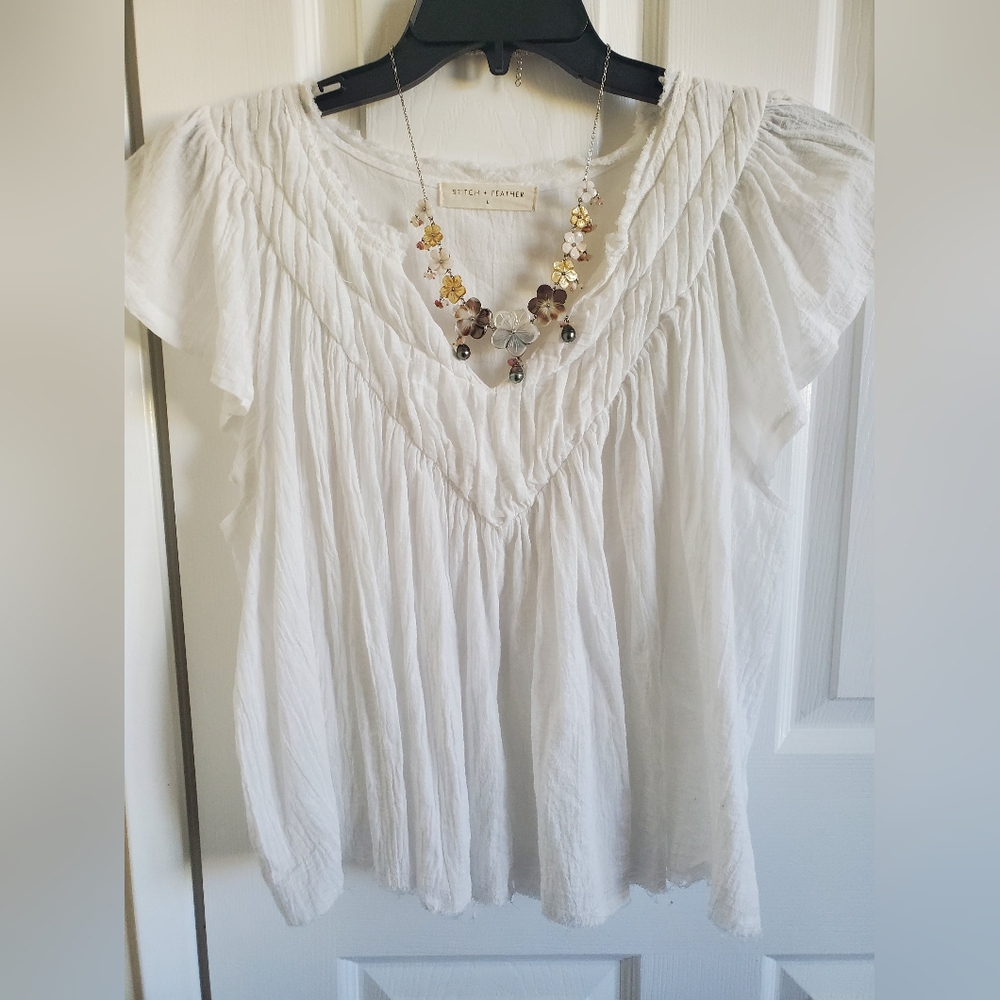 Stitch + Feather White Cotton Blouse